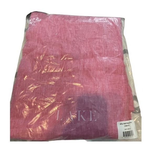 Lake Milly Linen One Shoulder Midi Dress Zinnia Pink XL - Picture 7 of 8